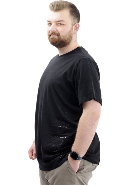 Büyük Beden Baskılı Erkek T-Shirt Bisiklet Yaka Sımplıcıty U24046 Siyah