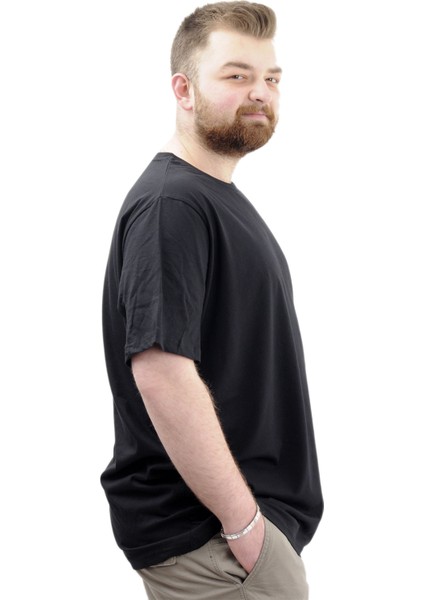 Büyük Beden Baskılı Erkek T-Shirt Bisiklet Yaka Sımplıcıty U24046 Siyah