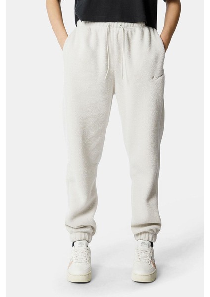 Kadın Polar Oversize Bej Eşofman Altı (Geniş Kalıp)