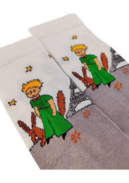 Ithal Özel Seri Unisex Little Prince Renkli Soket Çorap Dikişsiz