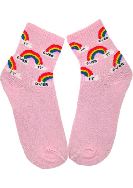 Unisex Pink Over It Kolej Çorap