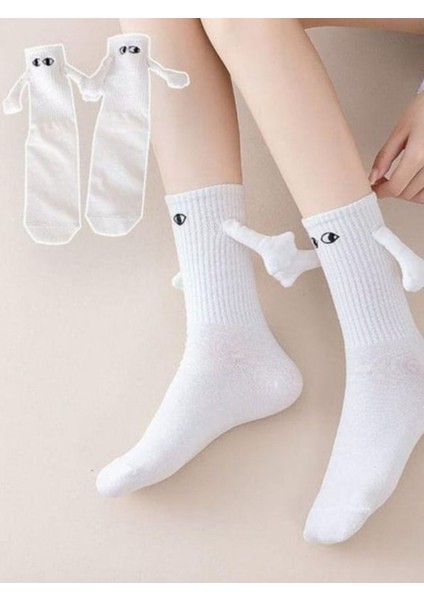 Beyaz Mıknatıslı El Ele Tutuşan Çorap Arkadaşlık Moda Spor Çorabı