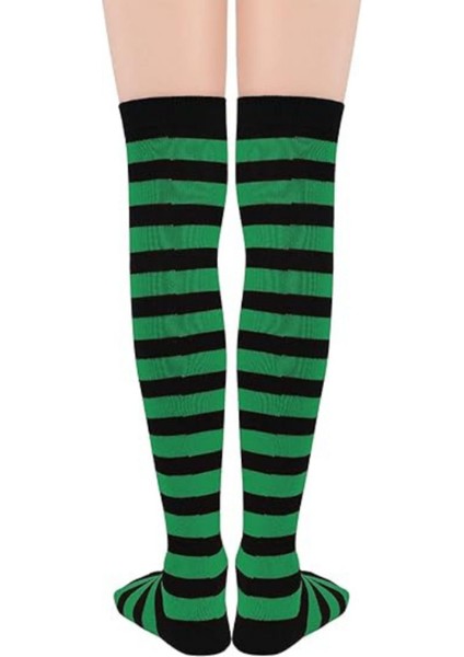 Happy Socks Ithal Özel Seri Women's Extra Long Green Striped Diz Üstü Çorap