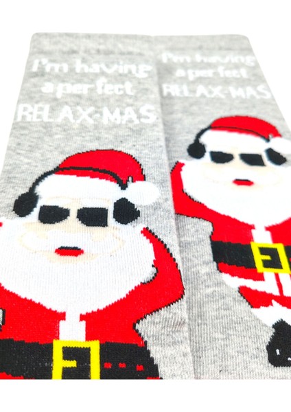 Özel Koleksiyon Unisex Yılbaşı Noel Merry Christmas Happy Relax Mas Grey Soket Çorap fiyatları