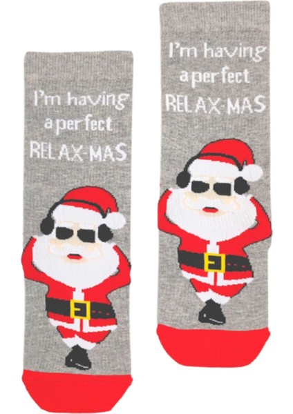 Özel Koleksiyon Unisex Yılbaşı Noel Merry Christmas Happy Relax Mas Grey Soket Çorap modelleri