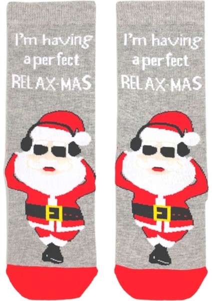 Özel Koleksiyon Unisex Yılbaşı Noel Merry Christmas Happy Relax Mas Grey Soket Çorap fırsatları