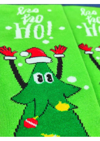 Özel Koleksiyon Unisex Yılbaşı Noel Merry Christmas Happy Green Tree Soket Çorap