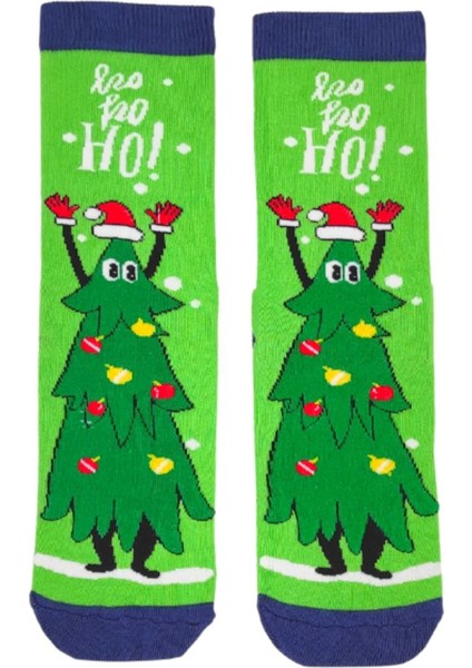 Özel Koleksiyon Unisex Yılbaşı Noel Merry Christmas Happy Green Tree Soket Çorap