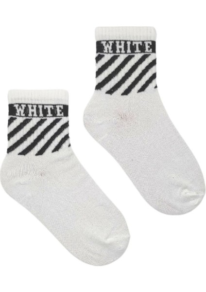 Unisex Off White Renkli Kolej Çorap
