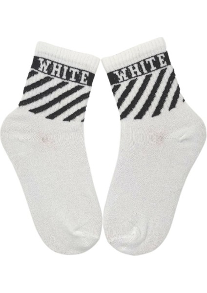 Unisex Off White Renkli Kolej Çorap