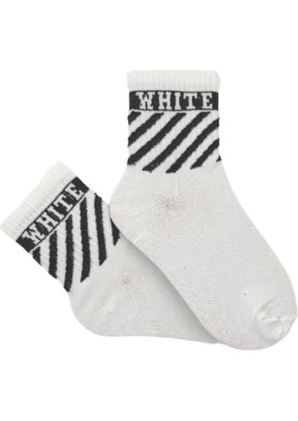 Unisex Off White Renkli Kolej Çorap