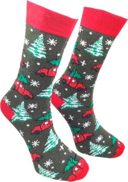 Özel Koleksiyon Unisex Yılbaşı Noel Merry Christmas Happy Red Car Tree Soket Çorap fiyatları