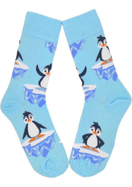 Happy Socks Ithal Özel Seri Unisex Happy Penguin Blue Ice Sock Renkli Soket Çorap