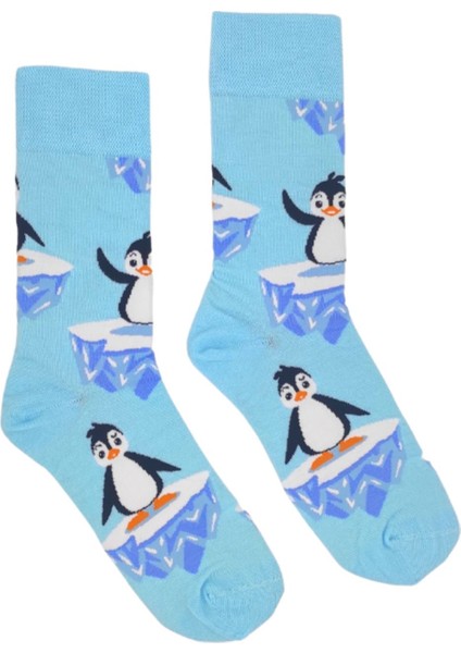 Happy Socks Ithal Özel Seri Unisex Happy Penguin Blue Ice Sock Renkli Soket Çorap