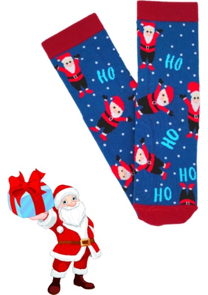 Özel Koleksiyon Unisex Yılbaşı Noel Merry Christmas Happy Dark Blue Hoho Soket Çorap