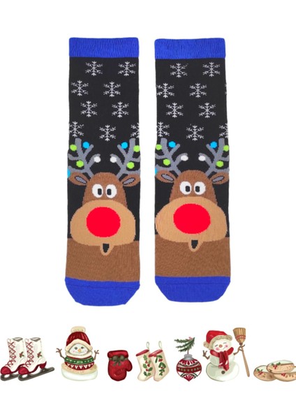 Özel Koleksiyon Unisex Yılbaşı Noel Merry Christmas Snowy Deer Geyik Soket Çorap