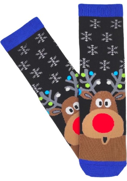 Özel Koleksiyon Unisex Yılbaşı Noel Merry Christmas Snowy Deer Geyik Soket Çorap