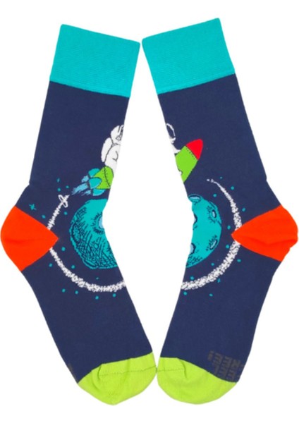 Happy Socks Ithal Özel Seri Unisex Happy Flying Spaceman Renkli Soket Çorap