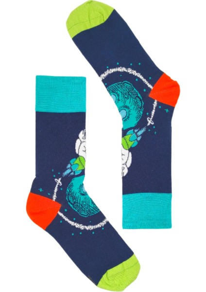 Happy Socks Ithal Özel Seri Unisex Happy Flying Spaceman Renkli Soket Çorap