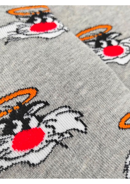 Unisex Happy Grey Tom Renkli Patik Çorap