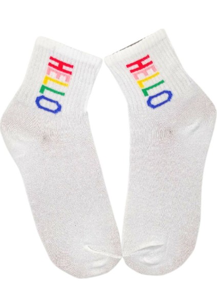 Unisex Happy Hello Renkli Kolej Çorap