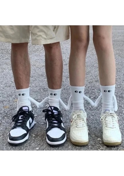 2'li Beyaz Mıknatıslı El Ele Tutuşan Çorap Arkadaşlık Moda Spor Çorabı