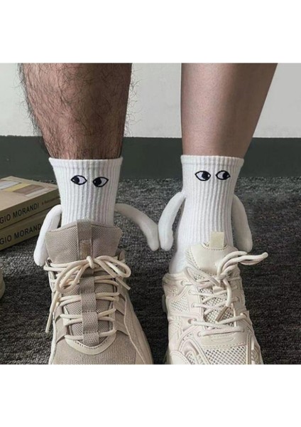 2'li Beyaz Mıknatıslı El Ele Tutuşan Çorap Arkadaşlık Moda Spor Çorabı modelleri