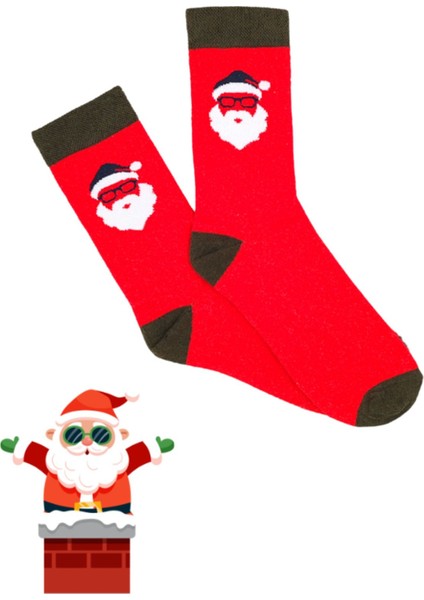 Özel Koleksiyon Unisex Yılbaşı Noel Merry Christmas Happy Red Classic Soket Çorap