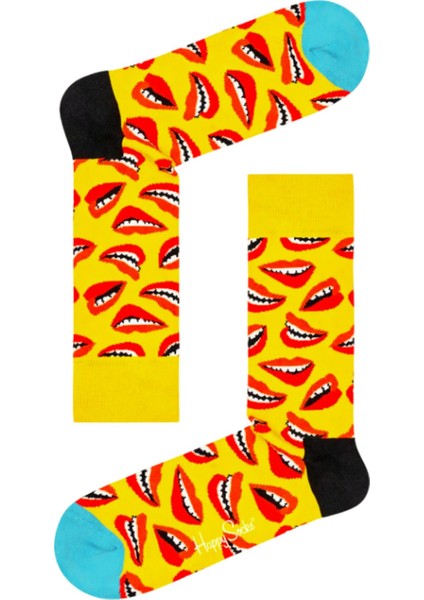 Happy Socks Ithal Özel Seri Unisex Yellow Lips Sock Happy Socks Renkli Soket Çorap Dikişsiz