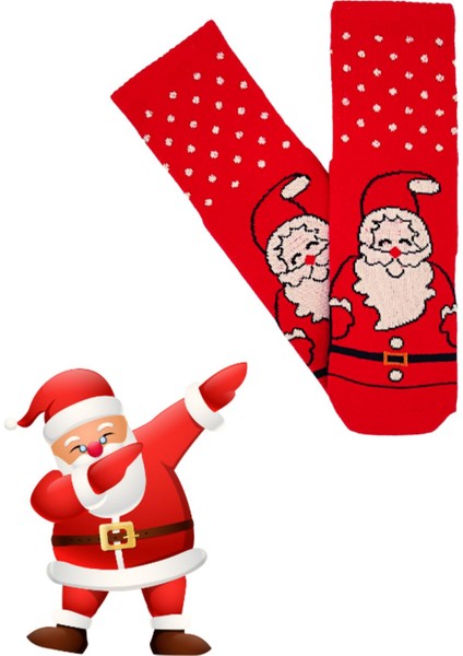 Özel Koleksiyon Unisex Yılbaşı Noel Merry Christmas Happy Red Noel Kolej Çorap