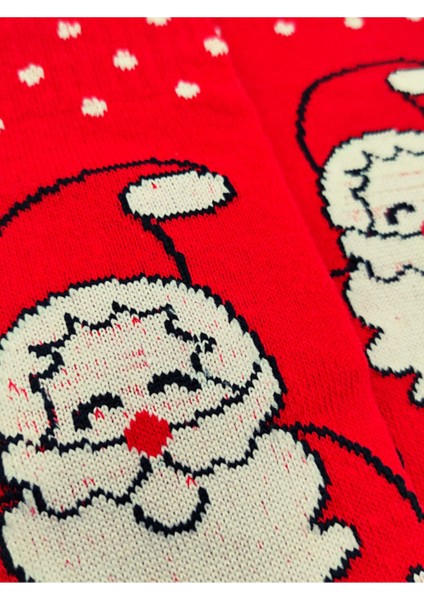 Özel Koleksiyon Unisex Yılbaşı Noel Merry Christmas Happy Red Noel Kolej Çorap