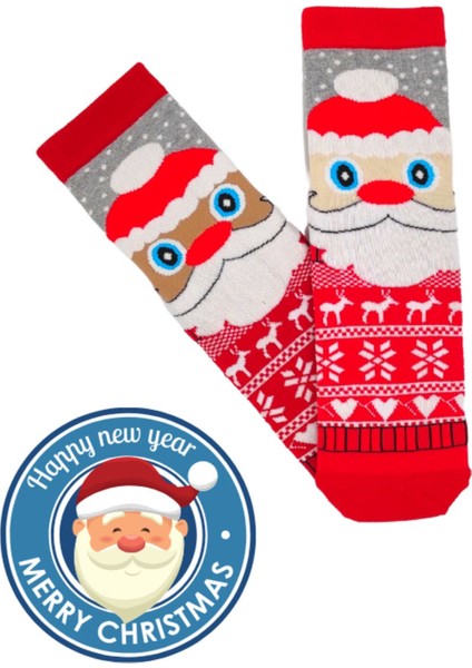Özel Koleksiyon Unisex Yılbaşı Noel Merry Christmas Happy Noel Deer Soket Çorap