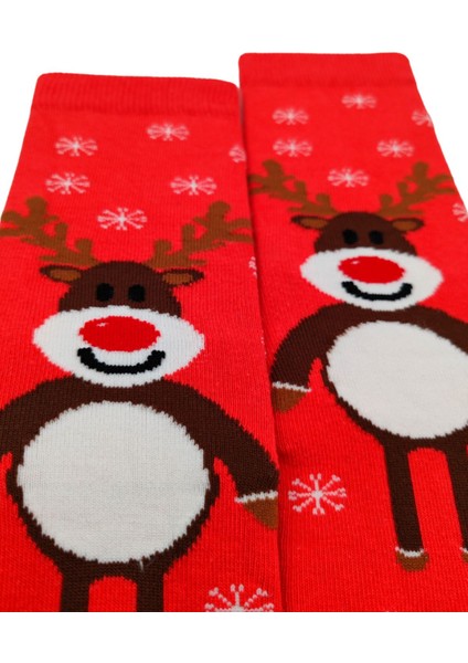 Özel Koleksiyon Unisex Yılbaşı Noel Merry Christmas Happy Red Deer Soket Çorap