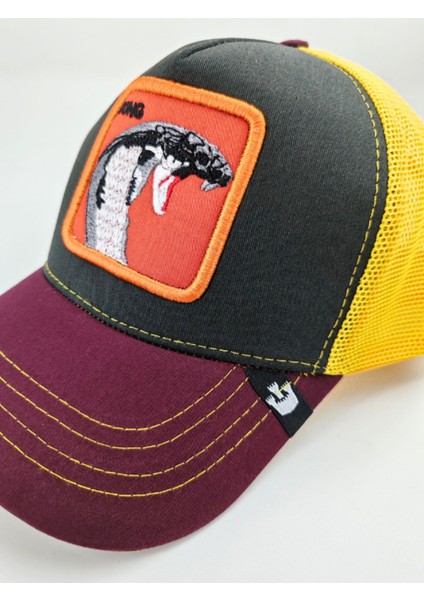 Hayvan Figürlü Quality King Snake Yellow Grey Nakışlı Fileli Fashion Hat Şapka