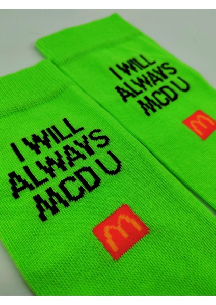Ithal Özel Seri Unisex Colour I Will Always Mcd U Desenli Renkli Soket Çorap Dikişsiz