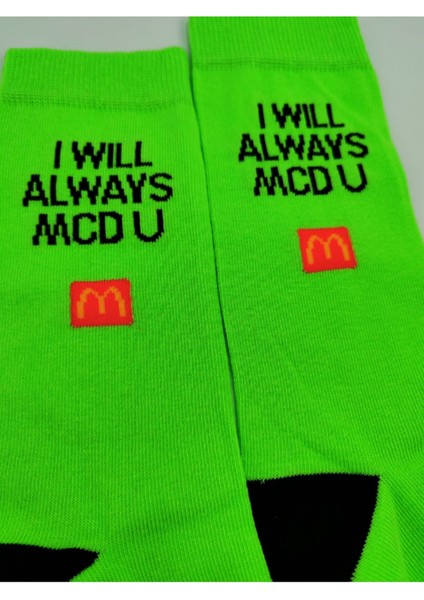Ithal Özel Seri Unisex Colour I Will Always Mcd U Desenli Renkli Soket Çorap Dikişsiz modelleri