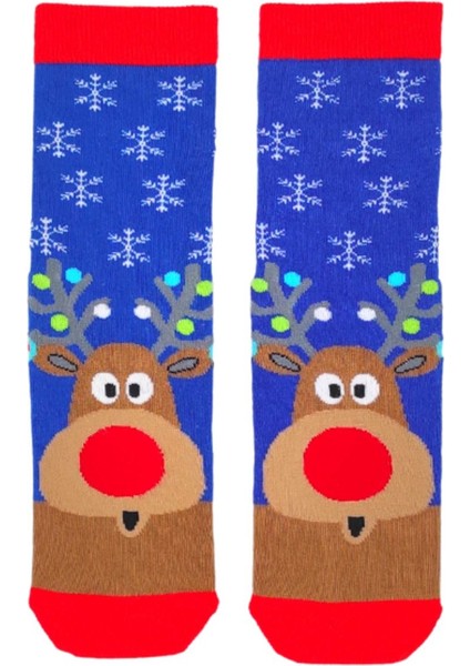 Özel Koleksiyon Unisex Yılbaşı Noel Merry Christmas Happy Blue Deer Soket Çorap