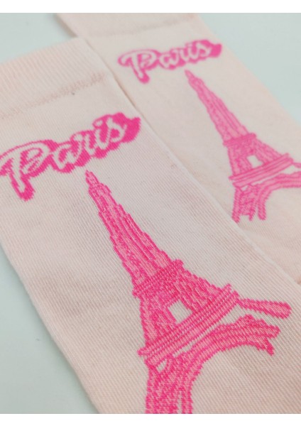 Ithal Özel Seri Unisex Pink Eiffel Tower Paris Yazılı Renkli Soket Çorap Dikişsiz