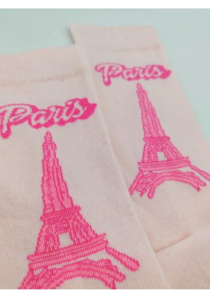 Ithal Özel Seri Unisex Pink Eiffel Tower Paris Yazılı Renkli Soket Çorap Dikişsiz modelleri