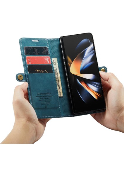 BDT Market Samsung Galaxy Z Için Flip Case Fold 4 5g Vintage Pu Deri Cüzdan Kılıf (Yurt Dışından)