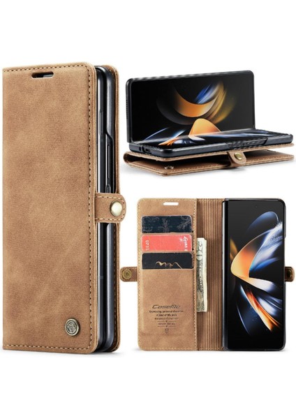 Samsung Galaxy Z Için Flip Case Fold 4 5g Vintage Pu Deri Cüzdan Kılıf (Yurt Dışından)