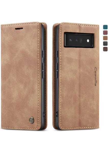 Google Piksel 6 Pro Manyetik Kapatma Darbeye Dayanıklı Vintage Pu Için Flip Case (Yurt Dışından)