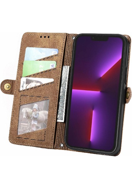 Iphone 13 Için Flip Case Pro Max Deri Kılıf Cüzdan Basit Iş Çevirme (Yurt Dışından)