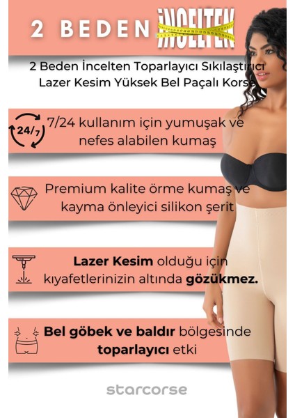 2 Beden Incelten Toparlayıcı Sıkılaştırıcı Lazer Kesim Yüksek Bel Paçalı Korse