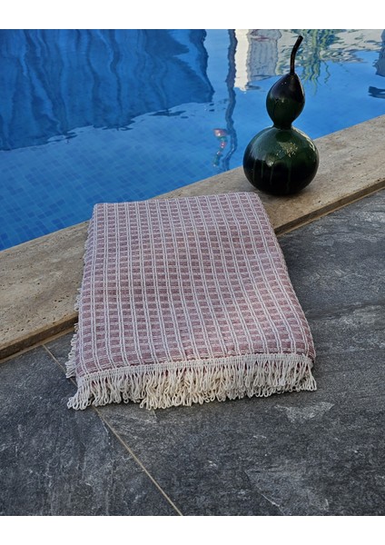 Windores Küçük Kareli Koltuk Örtüsü Pamuklu 170X230 Ebat Bordo Renk