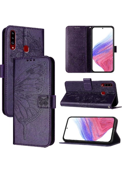 Samsung Galaxy A20S Kapak Kapak Manyetik Premium Deri Kabartma (Yurt Dışından)