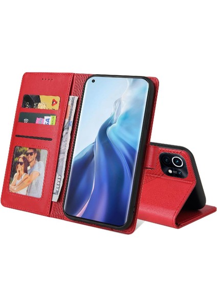 Xiaomi 11 Kickstand Üç Kart Yuvaları Premium Deri 4 Için Flip Case (Yurt Dışından)
