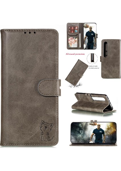 Cüzdan Kılıf Için Xiaomi Mi 10/10 Pro Kabartmalı Kickstand Tüm Yuvarlak Manyetik (Yurt Dışından)