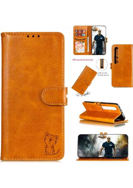 Cüzdan Kılıf Için Xiaomi Mi 10/10 Pro Kabartmalı Kickstand Tüm Yuvarlak Manyetik (Yurt Dışından)