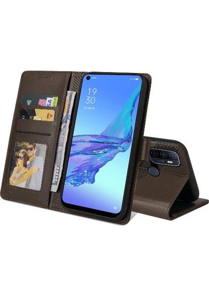 Oppo A53 4 Köşe Koruma Üç Kart Yuvaları Premium Için Flip Case (Yurt Dışından)